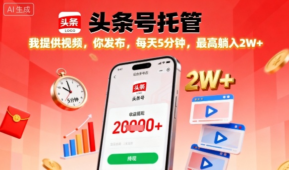 【头条号托管】我提供视频，你发布，每天5分钟，最高躺入2W+【揭秘】-百货大全