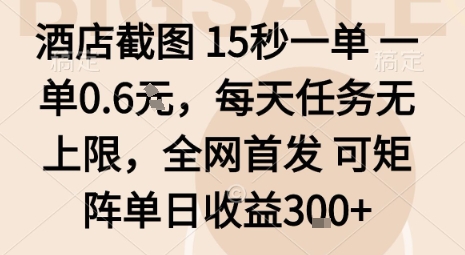 酒店截图15秒一单，一单0.6米，每天任务无上限，全网首发可矩阵单日收益3张【揭秘】-百货大全