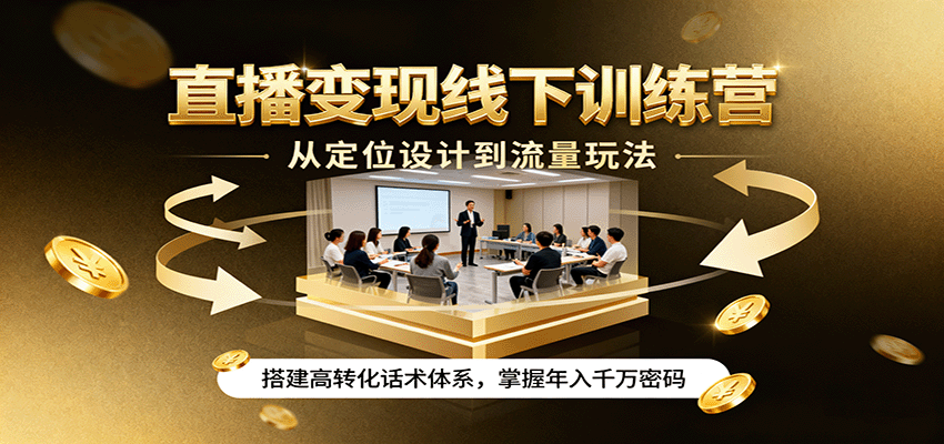 直播变现线下训练营，从定位设计到流量玩法，搭建高转化话术体系，掌握年入千万密码-百货大全