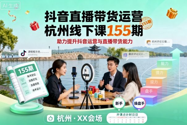 抖音直播带货运营杭州线下课155期，助力提升抖音运营与直播带货能力-百货大全