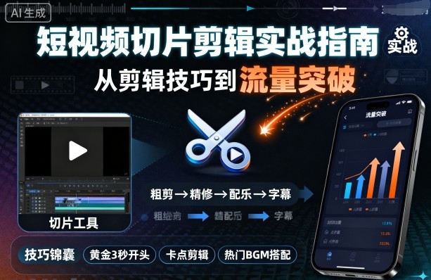 短视频切片剪辑实战指南，从剪辑技巧到流量突破-百货大全