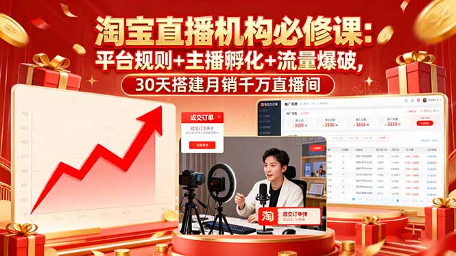 淘宝直播机构必修课：平台规则/主播孵化/流量爆破,30天搭建月销千万直播间-百货大全