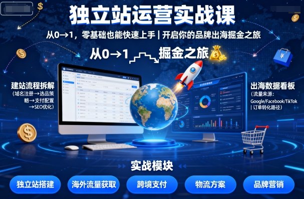 独立站运营实战课，​从0到1，零基础也能快速上手，开启你的品牌出海掘金之旅-百货大全