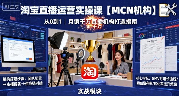 淘宝直播运营实操课【MCN机构】，从0到1做一家月销千W的直播机构-百货大全