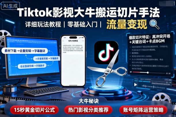 Tiktok影视大牛搬运切片手法，详细玩法教程-百货大全