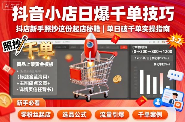 抖音小店日爆千单技巧，抖店新手照抄这份起店秘籍，单日破千单-百货大全