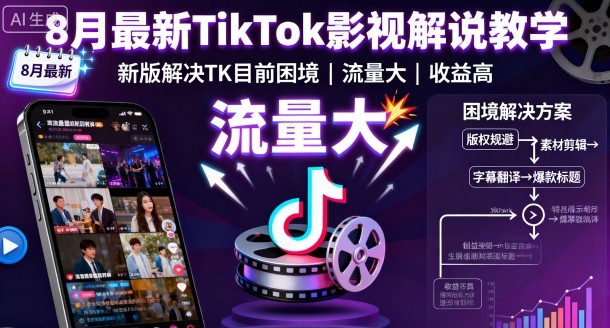 8月最新TikTok影视解说教学，新版解决TK目前困境，流量大，收益高-百货大全