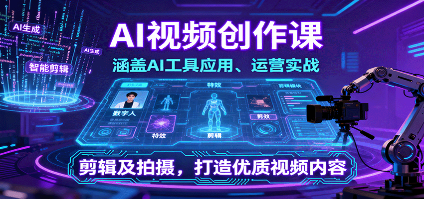 AI视频创作课，涵盖AI工具应用、运营实战、剪辑及拍摄，打造优质视频内容-百货大全