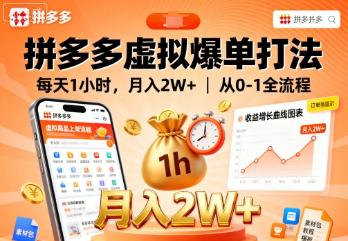 拼多多虚拟爆单打法，每天1小时，月入2W+，从0-1全流程-百货大全