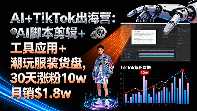 AI+TikTok出海营:AI脚本剪辑+工具应用+潮玩服装货盘,30天涨粉10w月销$1.8w-百货大全