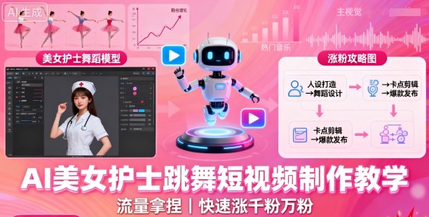 AI美女护士跳舞短视频制作教学，流量拿捏，快速涨千粉万粉【提示词+视频教程】-百货大全