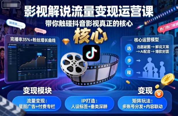 影视解说流量变现运营课，带你触碰抖音影视真正的核心-百货大全