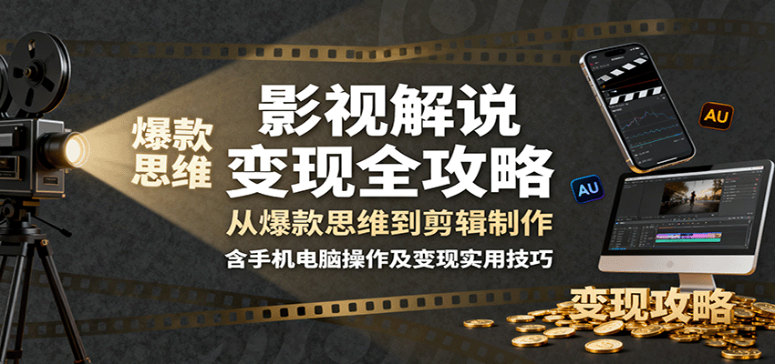 影视解说变现全攻略：从爆款思维到剪辑制作，含手机电脑操作及变现实用技巧-百货大全
