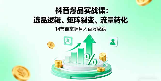 抖音爆品实战课：选品逻辑、矩阵裂变、流量转化，14节课掌握月入百万秘籍-百货大全