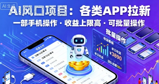 AI风口项目，各类APP拉新，一部手机就可以操作，收益上限高，可批量操作-百货大全