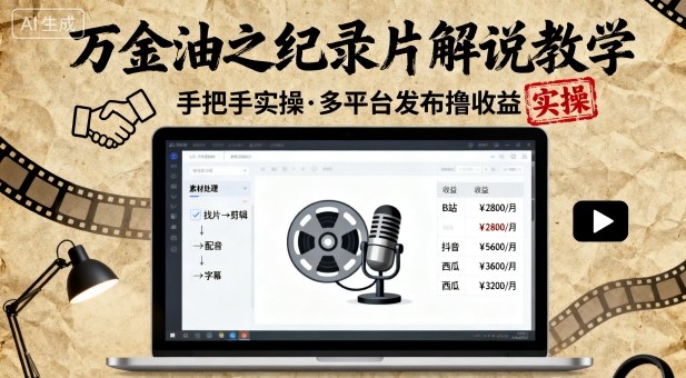 万金油之纪录片解说教学，手把手教你，完全实操，多平台发布撸收益-百货大全