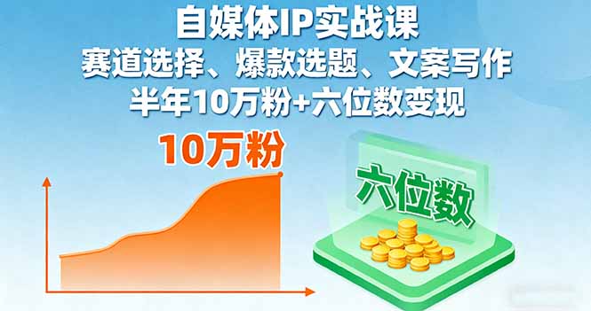 自媒体IP实战课，赛道选择、爆款选题、文案写作，半年10万粉+六位数变现-百货大全