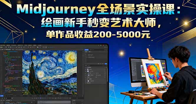 Midjourney全场景实操课：绘画新手秒变艺术大师，单作品收益200-5000元-百货大全