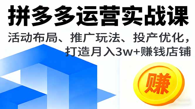 拼多多运营实战课，活动布局、推广玩法、投产优化，打造月入3w+赚钱店铺-百货大全