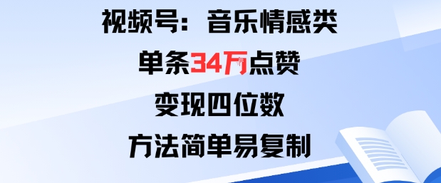 视频号分成计划新玩法：音乐情感类单条34W点赞，变现四位数，方法简单易复制-百货大全
