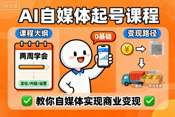AI自媒体起号课程，0基础小白两周学会，教你自媒体实现商业变现-百货大全