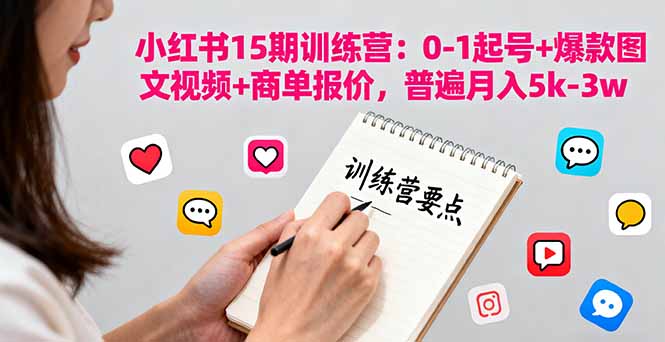 小红书15期训练营：0-1起号+爆款图文视频+商单报价，普遍月入5k-3w-百货大全
