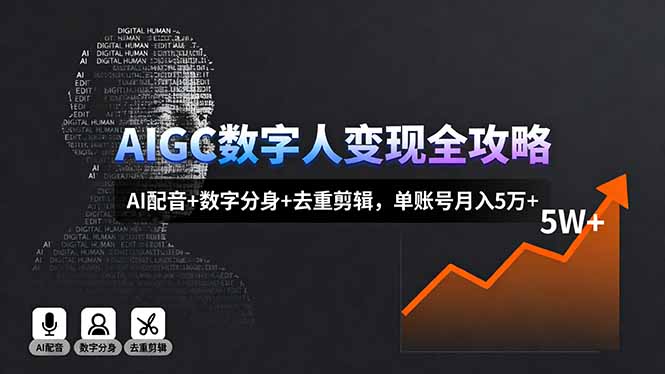 AIGC数字人变现全攻略，AI配音+数字分身+去重剪辑，单账号月入5万+-百货大全