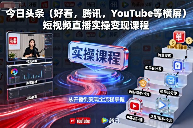 今日头条(好看，腾讯，YouTube等横屏)短视频直播实操变现课程-百货大全