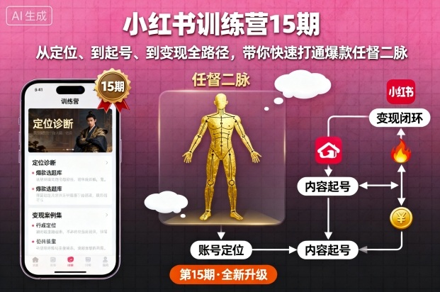 小红书训练营15期，从定位、到起号、到变现全路径，带你快速打通爆款任督二脉-百货大全