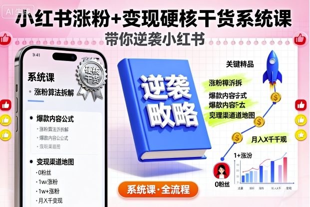 小红书涨粉+变现硬核干货系统课，带你逆袭小红书-百货大全
