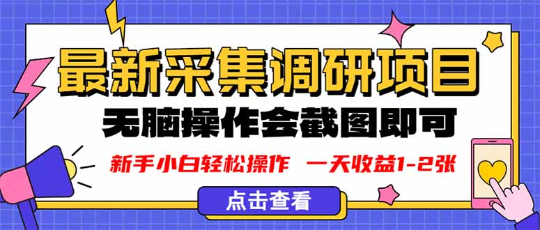 新版采集调研项目，截图上传即可，无脑操作，日收益1-2张-百货大全