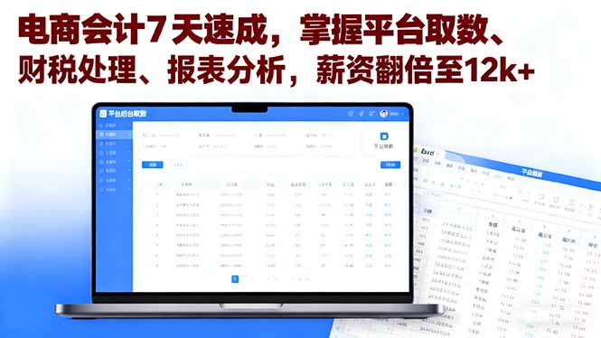 电商会计7天速成，掌握平台取数、财税处理、报表分析，薪资翻倍至12k+-百货大全