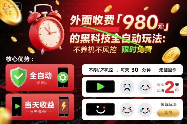外面收费980的黑科技全自动玩法，不养机不风控，每天30分钟，无脑操作，当天收益2张【揭秘】-百货大全