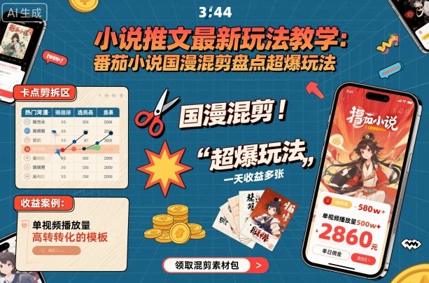 小说推文最新玩法教学，番茄小说国漫混剪盘点超爆玩法，全程干货，一天收益多张-百货大全