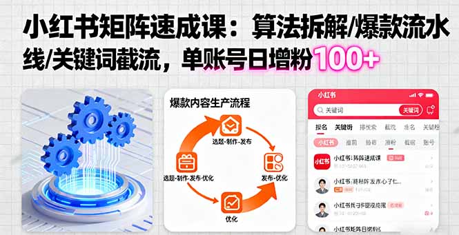 小红书矩阵起号速成课：算法拆解/爆款流水线/关键词截流 单账号日增粉100+-百货大全