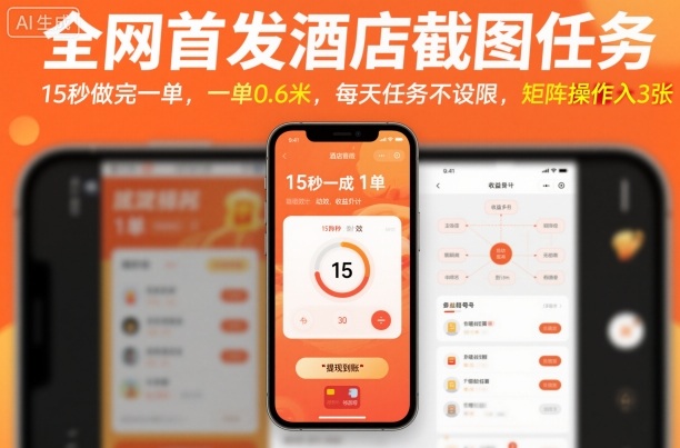 全网首发酒店截图任务，15秒做完一单，一单0.6米，每天任务不设限，矩阵操作日入3张【揭秘】-百货大全