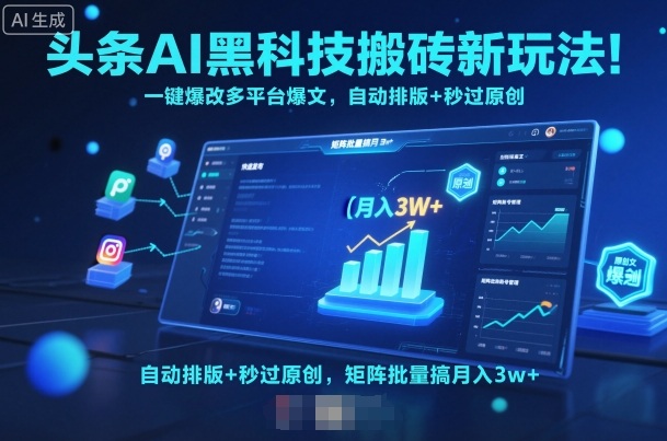 头条AI黑科技搬砖新玩法！一键爆改多平台爆文，自动排版+秒过原创，矩阵批量搞月入3w+【揭秘】-百货大全
