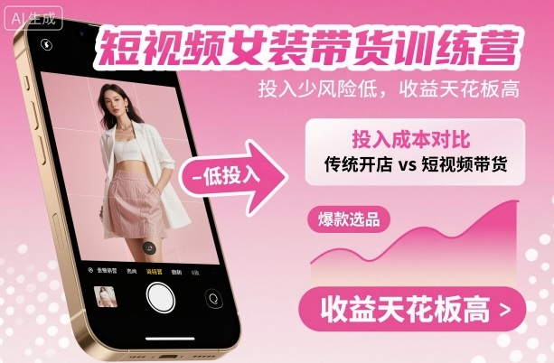 短视频女装带货训练营，投入少风险低，收益天花板高-百货大全