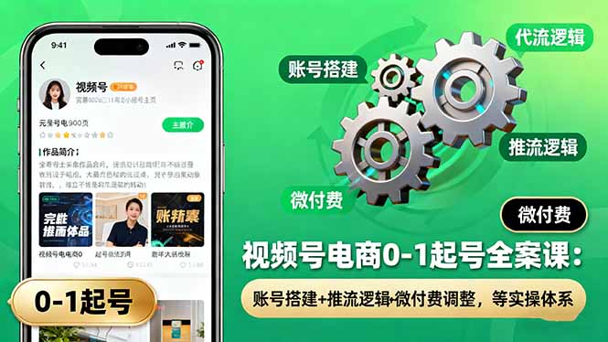 视频号电商0-1起号全案课：账号搭建+推流逻辑+微付费调整，等实操体系-百货大全