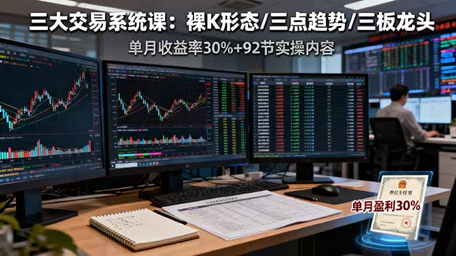 三大交易系统课：裸K形态/三点趋势/三板体系，单月收益率30%+92节实操内容-百货大全