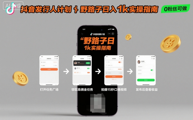 抖音发行人计划全新野路子玩法，随时随地，只要有手机，就能操作，日入1k+【揭秘】-百货大全