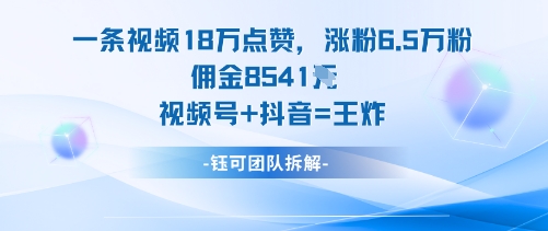 一条视频18W点赞，涨粉6.5W粉佣金8541米，视频号+抖音=王炸-百货大全