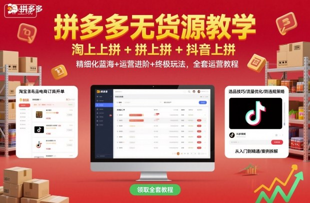 拼多多无货源教学，淘上拼+拼上拼+抖上拼，精细化蓝海+运营进阶+终极玩法，全套运营教程-百货大全