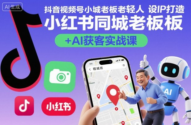 抖音视频号小红书同城老板轻人设IP打造+AI获客实战课，人设打造-算法拆解-拍摄剪辑-内容运营-AI创作-百货大全