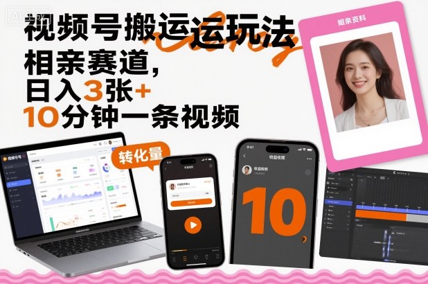 视频号搬运玩法，相亲赛道，日入3张+，10分钟一条视频-百货大全