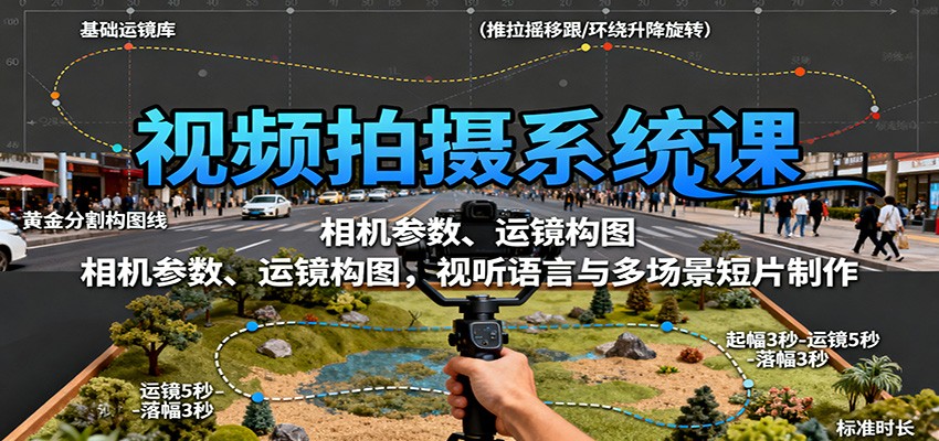 视频拍摄系统课：相机参数、运镜构图，视听语言与多场景短片制作-百货大全