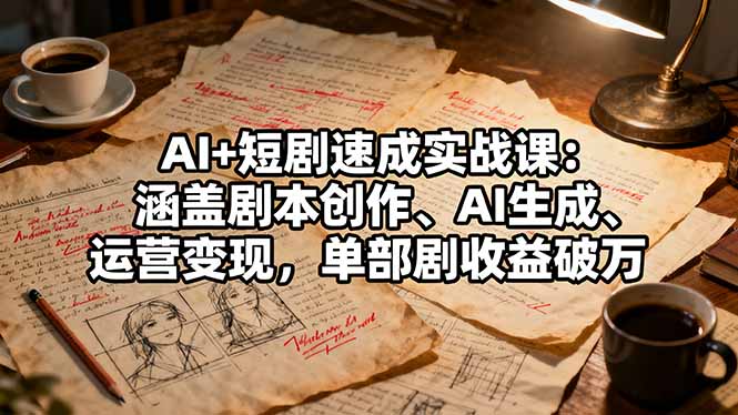 AI+短剧速成实战课：涵盖剧本创作、AI生成、运营变现，单部剧收益破万-百货大全