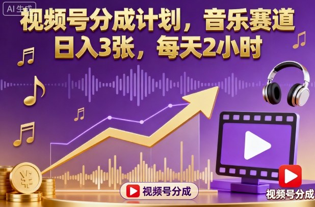 视频号分成计划，音乐赛道，日入3张，每天2小时-百货大全