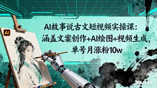 AI故事说古文短视频实操课：涵盖文案创作+AI绘图+视频生成，单号月涨粉10w-百货大全