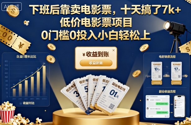 下班后靠卖电影票，十天搞了7k+，低价电影票项目，0门槛0投入小白轻松上手【揭秘】-百货大全